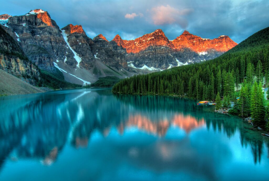 Mountain backdrop lake sunset